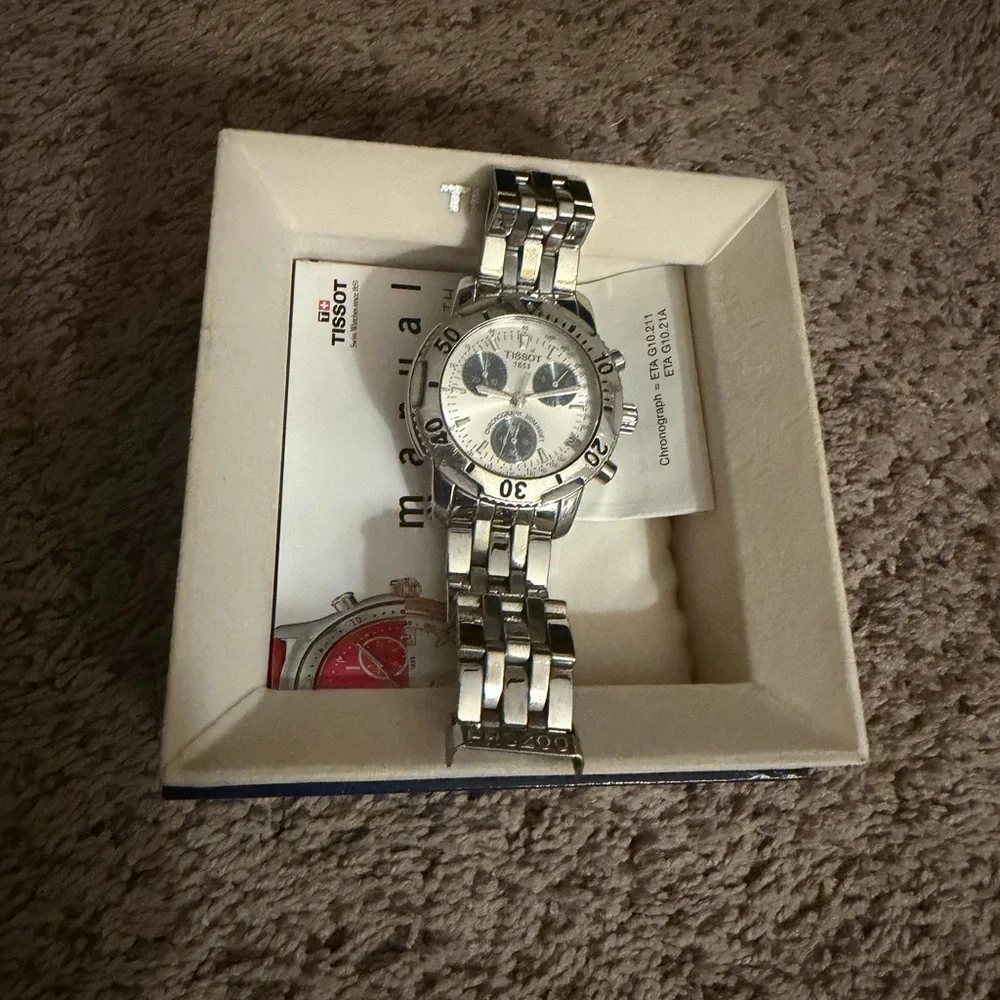 Tissot Silver Watch with White Dial and Dark Blue Subdials - Picture 6 of 8